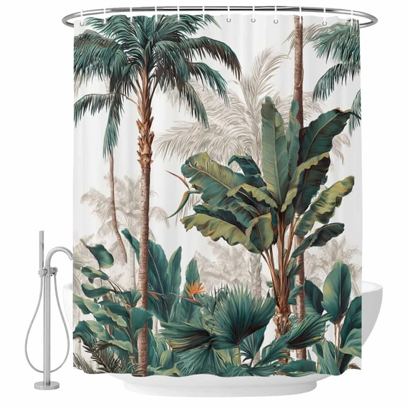 Tropical Rainforest Shower Curtain for Bathroom, Bird of Paradise Flower Summer Palm Tree Waterproof Cloth Fabric Bathroom Accessories Set with 12 Rust Proof Plastic Hooks, 72"x72"