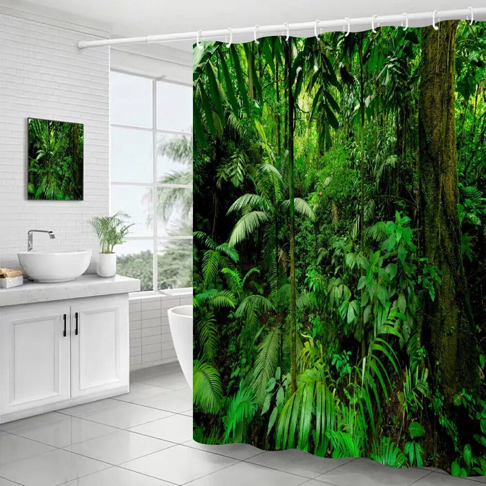 Tropical Rainforest Shower Curtain Green Plant Monstera Forest