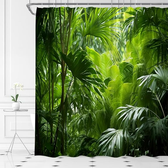 Tropical Rainforest Shower Curtain Jungle Forest Green Leaves Tree Plants Nature Landscape Fabric Bathroom Decor Set Include Hooks 36"W x 72"L (Pack of 1)