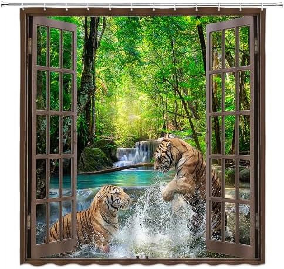 Tropical Rainforest Shower Curtain Jungle Forest Green Palms Leaves