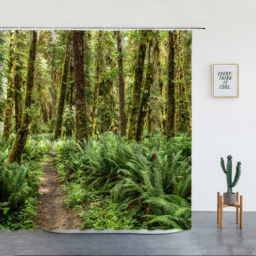 Tropical Rainforest Shower Curtains Jungle Green Forest Trees Plants