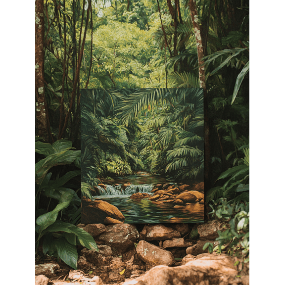 Tropical Rainforest Stream Canvas Art Print Perfect for Living Room Bedroom Bathroom Office and Hallway Decoration.
