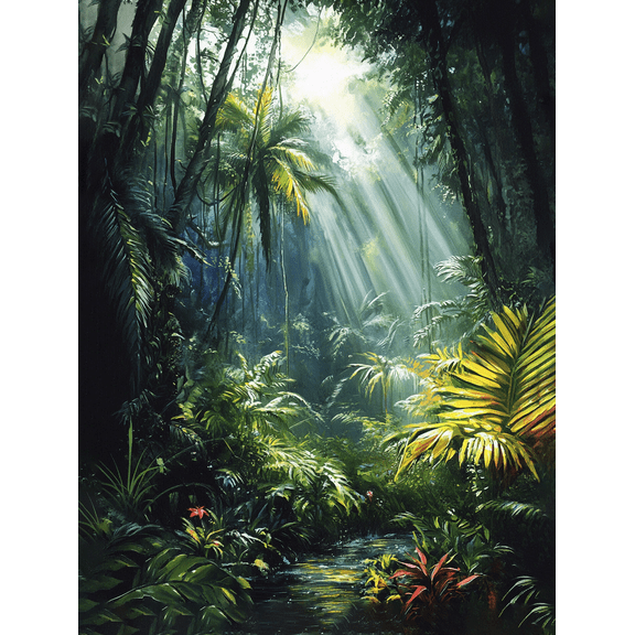 Tropical Rainforest Sunbeams Canvas Print/Wall Art Suitable for Living Room Bedroom Office Bathroom and Hallway Decoration.