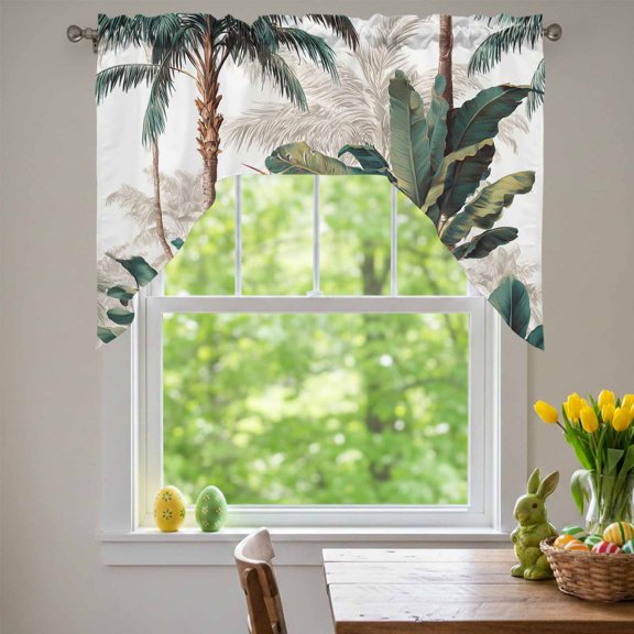 Tropical Rainforest Swag Valances for Kitchen Window, Bird of Paradise Flower Summer Palm Tree Small Swag Valances Rod Pocket Curtain Drapes Window Treatment for Bedroom Bathroom, 56x36 Inch