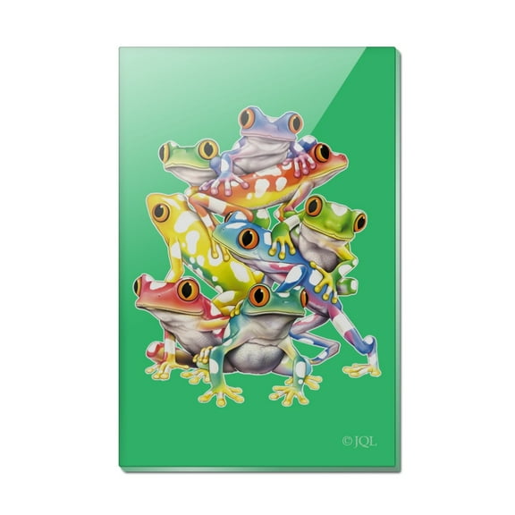 Tropical Rainforest Tree Frog Balancing Act Rectangle Acrylic Fridge Refrigerator Magnet
