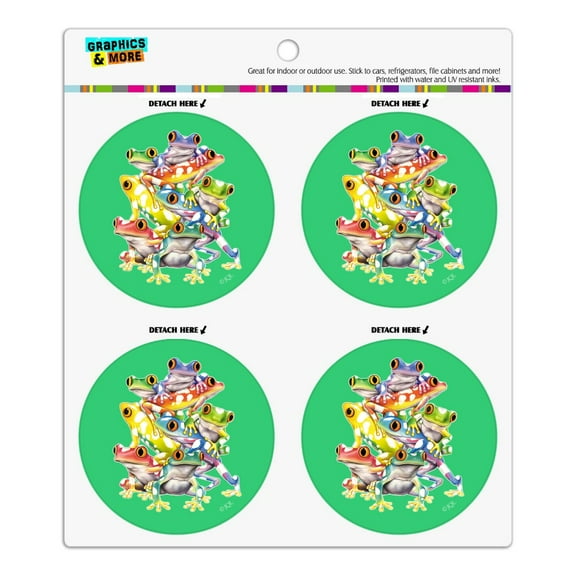 Tropical Rainforest Tree Frog Balancing Act Refrigerator Fridge Locker Vinyl Circle Magnet Set