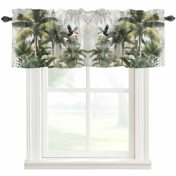 Tropical Rainforest Valances for Windows Toucan Bird Summer Palm Tree Rod Pocket Curtain Valance Window Treatment Short Curtains for Kitchen Living Room, 54"x18"
