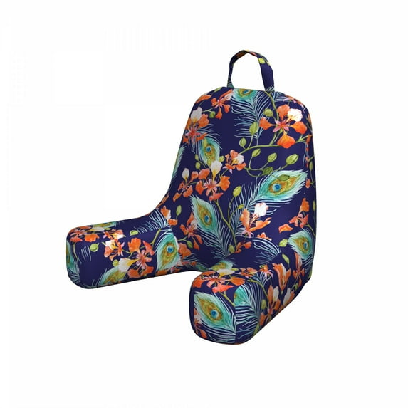 Tropical Reading Pillow Cover, Boho Colorful Pastel Blooming Exotic Bouquets Peacock Feathers Wildflowers, Unstuffed Printed Bed Rest Case from Soft Fabric, Small, Indigo Multicolor, by Ambesonne