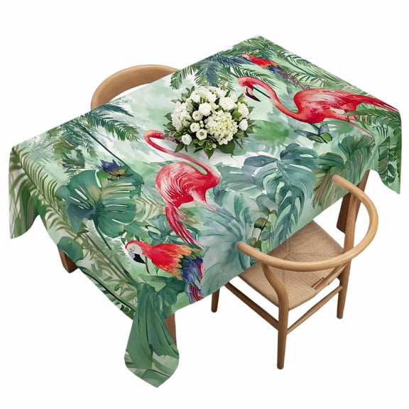 Tropical Rectangle Tablecloth Flamingo Green Plant Botanical Jungle Wildlife Nature Waterproof Wrinkle Free Soft Table Cloth Spill-Proof Washable Table Cover for Dining Party Picnic 60 x 120 Inch