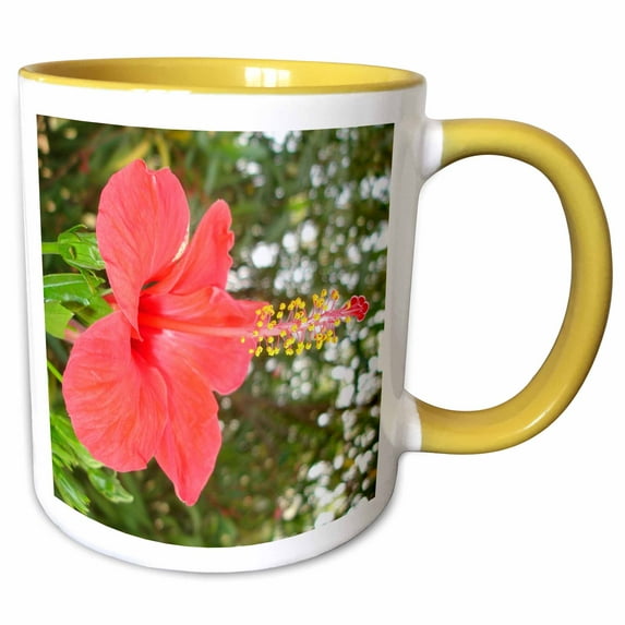 Tropical Red hibiscus Rose Mallow 15oz Two-Tone Yellow Mug mug-260753-13