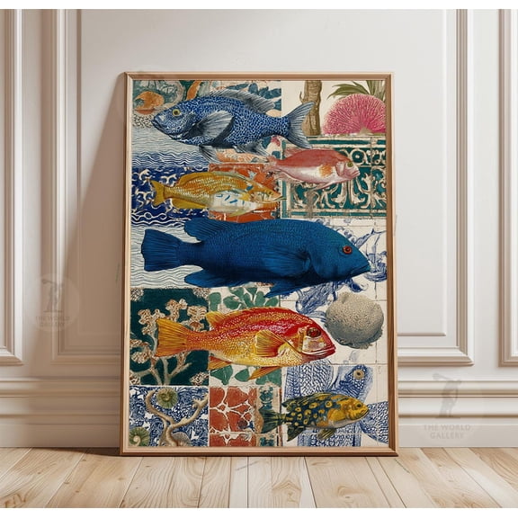 Tropical Reef Fish Coastal Collage Poster Unframed Paper Print