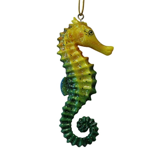 Tropical Reef Seahorse Tiki Christmas 4 Inch Ornament Yellow Green