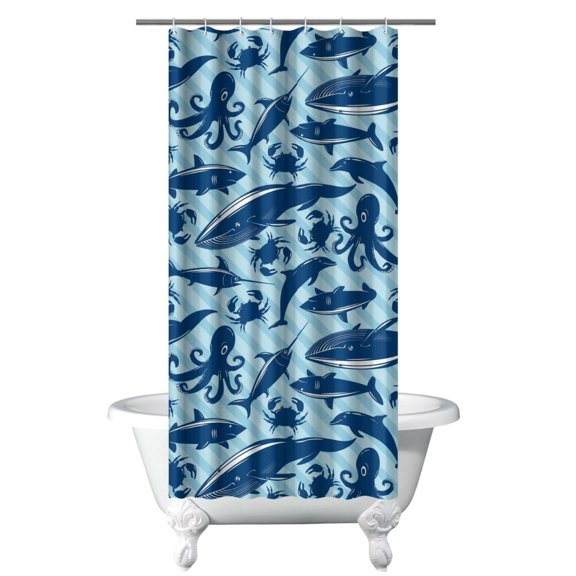 Tropical Reef Shower Curtain - Shark & Marine Life Water-Resistant Art, Washable Bathroom Set with Oceanic Pattern Hooks,36x72in