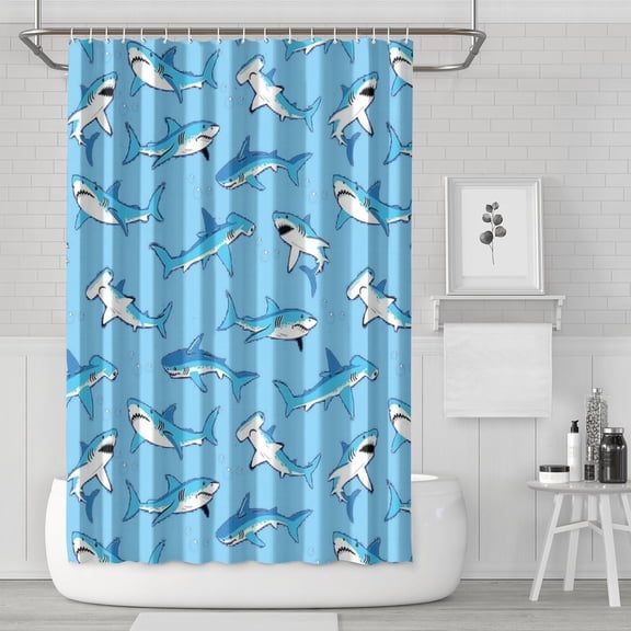 Tropical Reef Shower Curtain - Shark & Marine Life Water-Resistant Art, Washable Bathroom Set with Oceanic Pattern Hooks,72x72in