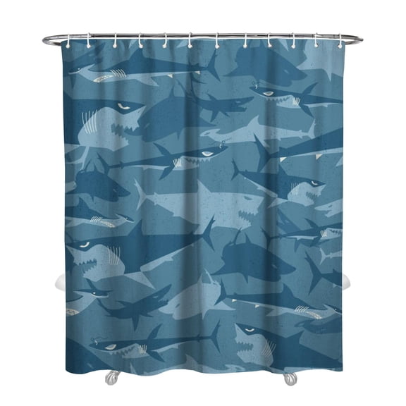 Tropical Reef Shower Curtain - Shark & Marine Life Water-Resistant Art, Washable Bathroom Set with Oceanic Pattern Hooks,72x84in