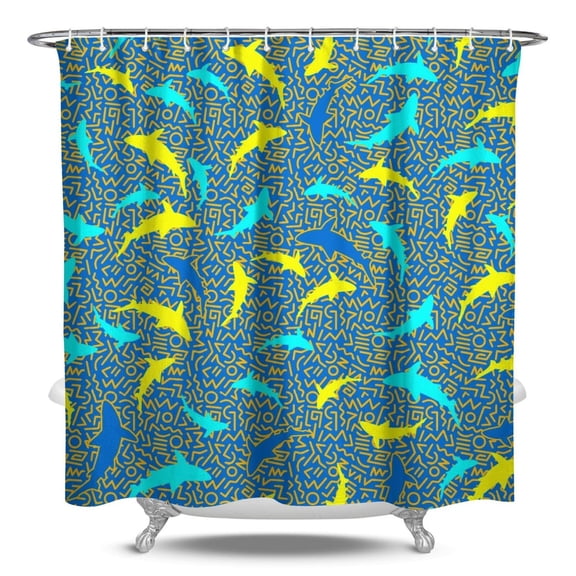 Tropical Reef Shower Curtain - Shark & Marine Life Water-Resistant Art, Washable Bathroom Set with Oceanic Pattern Hooks,84x72in