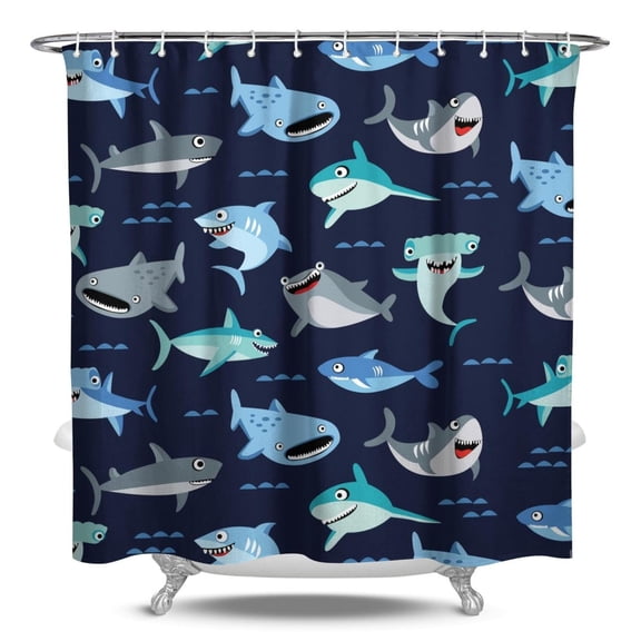 Tropical Reef Shower Curtain - Shark & Marine Life Water-Resistant Art, Washable Bathroom Set with Oceanic Pattern Hooks,84x72in