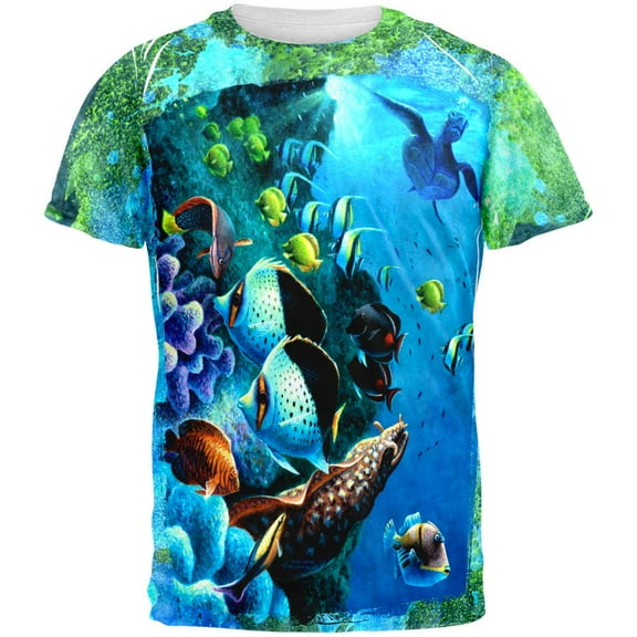 Tropical Reef Splatter All Over Mens T Shirt Multi SM