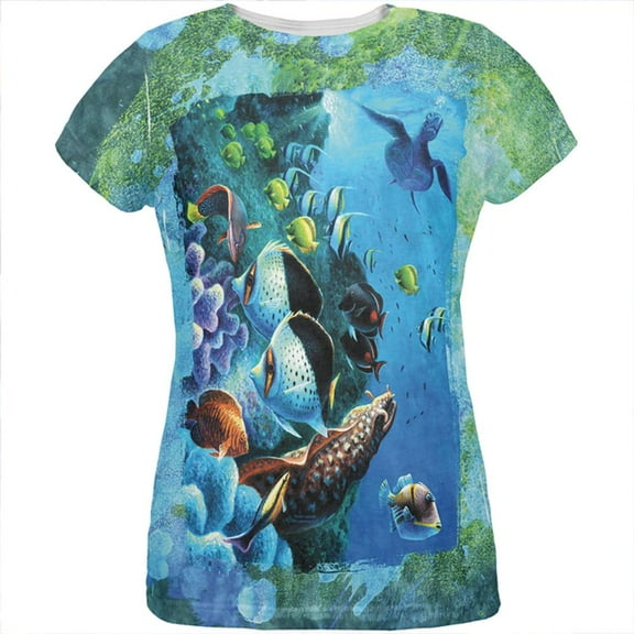 Tropical Reef Splatter All Over Womens T Shirt Multi 2XL