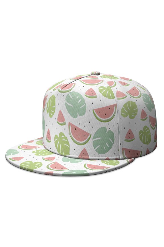 Tropical Refresh Hat - Watermelon & Sunshine Pattern Adjustable Snapback, Cute Summer Beach Aesthetic