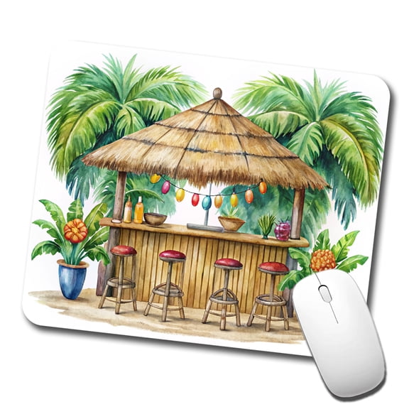 Tropical Resort Beach Tiki Bar Watercolor Mouse Pad Low Profile Gaming Mat