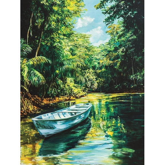Tropical River Boat Canvas Wall Art Perfect for Living Room Bedroom Office Bathroom and Kitchen Decoration.