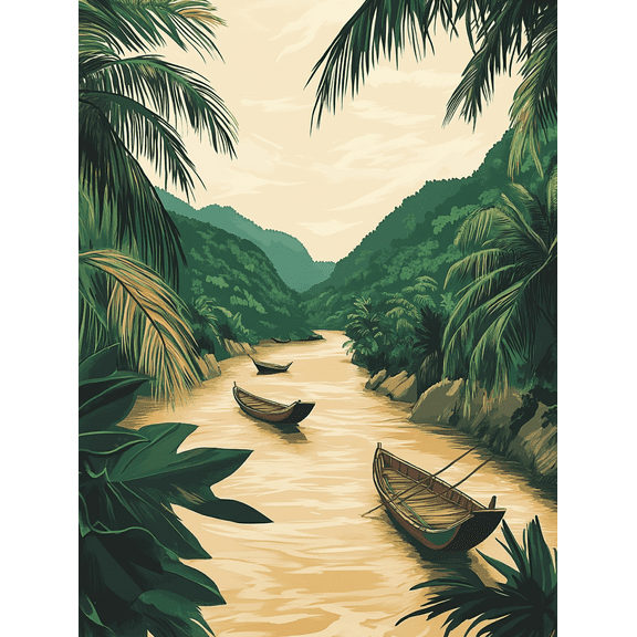 Tropical River Boats Canvas Print/Wall Art Suitable for Living Room Bedroom Office Bathroom and Hotel Decoration