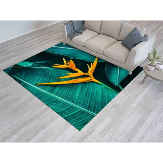 Tropical Rug, Office Decor Rugs, Decorative Rugs, Botanical Rug, Large Rugs, Flower Rugs, Tropical Flower Rugs, Easy To Clean Rug, 5.9'x9.2' - 180x280 cm