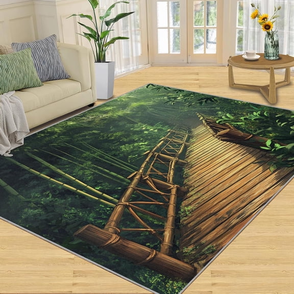 Tropical Rugs for Bedroom - Rainforest Rug, Bathroom Rug, Landscape Carpet for Living Room, Bamboo Area Rugs, Greenery Carpet, Nature Home Decor & Gifts 2x3ft