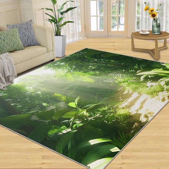 Tropical Rugs for Bedroom - Rainforest Rug, Washable Rug, Green Plants Carpet for Living Room, Landscape Area Rugs, Forest Carpet, Scenery Home Decor & Gifts 2x3ft