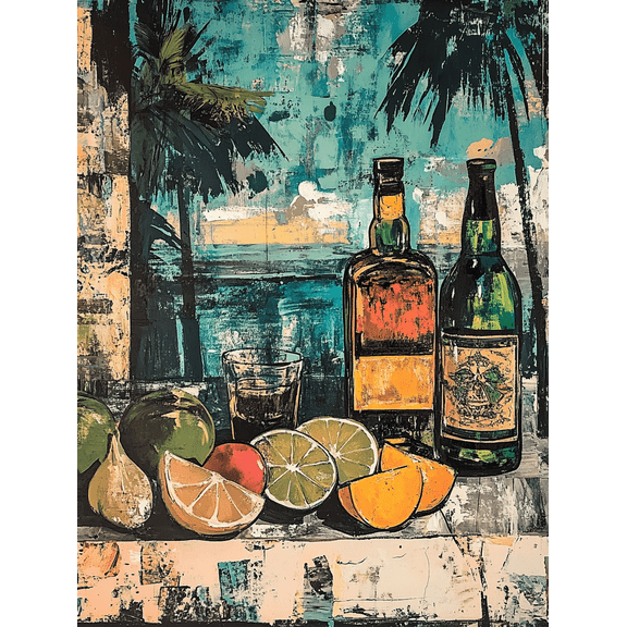 Tropical Rum and Fruits Abstract Canvas Wall ArtPerfect for Living Room Bedroom Kitchen Bar Dining Room Decoration.