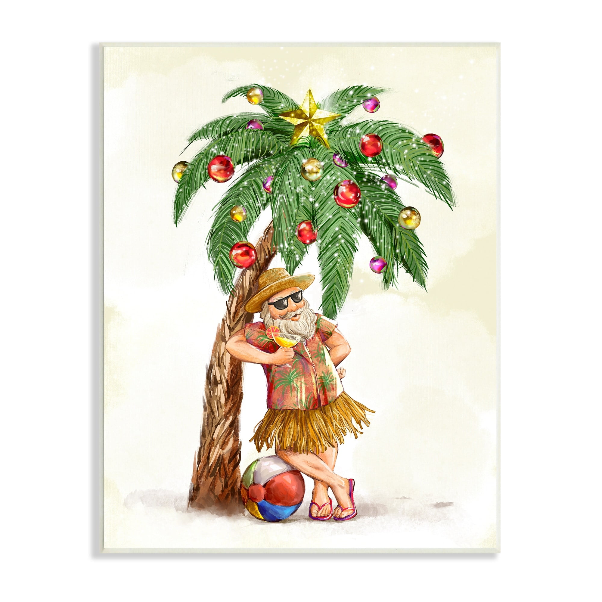 Tropical Santa Claus Lounging Palm Tree Ornaments Coastal Painting Unframed Art Print Wall Art