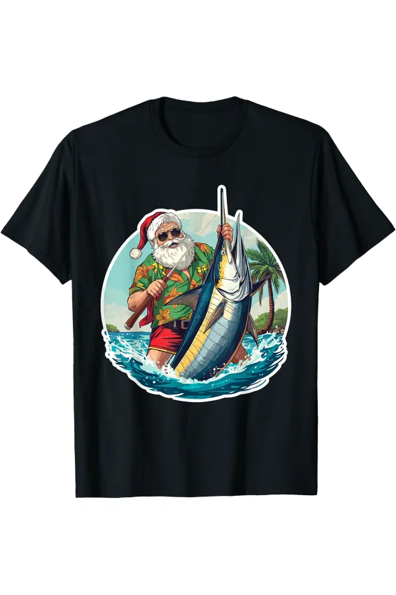 Tropical Santa Summer Christmas Beach Warm Island Palm Fun T-Shirt