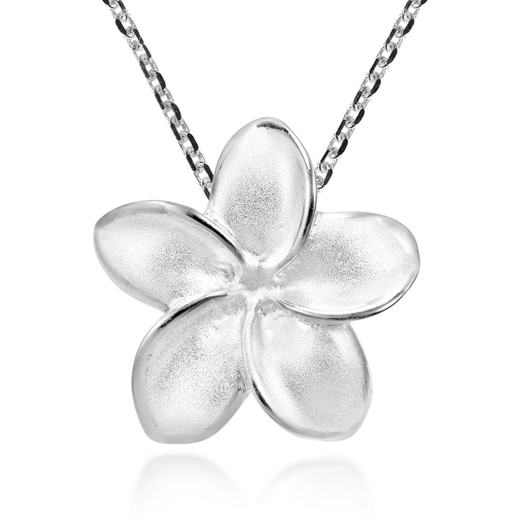 アクセサリー HAWAIIAN SILVER NECKLACE Sterling Silver Sea Turtle Hawaiian Plumeria Flower Necklace