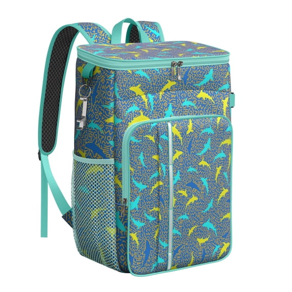 Tropical Sea Life Backpack Cooler with Sharks and Whales, Insulated Leakproof Cooler Bag for Marine Enthusiasts, Hiking, Travel