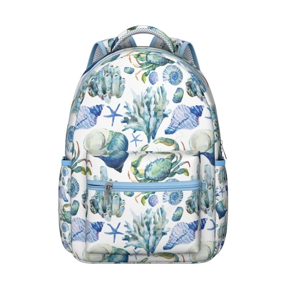 Tropical Sea Life Crab Backpack for Student Waterproof Scratch-Resistant Composite Oxford Cloth with Vintage Nautical Crab and Ocean Print, Comfortable Adjustable Straps for Outdoors