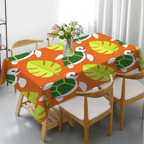 Tropical Sea Turtle & Monstera Tablecloths for dining table, Holiday Party Tablecloth - 2D Flat Printing Rectangular Tablecloth, Cafe, dinner, brunch, buffet, picnic