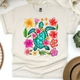 thumbnail image 1 of Tropical Sea Turtle T-Shirt for Women, Floral Ocean Hawaiian Vibes Graphic Tee, Natural, Size 3XL, 1 of 6