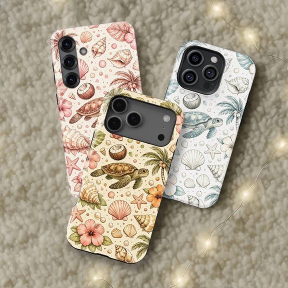 Tropical Sea Turtle Tough Phone Case, Beach Ocean Animal Dual Layer Shock Absorbing Protective Hard Shell Cover, Compatible with iPhone 13