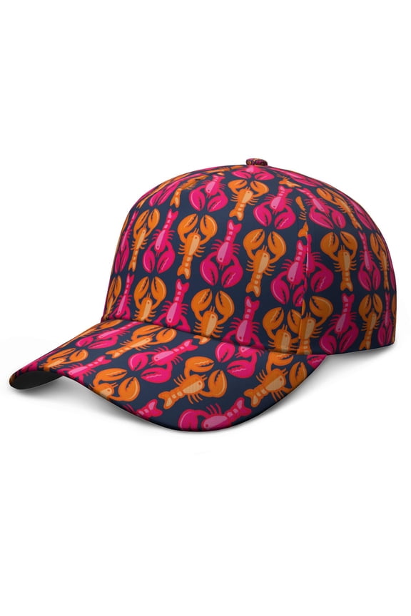 Tropical Seafood Baseball Cap – Nautical Lobster Marine Ocean Coastal Dad Hat with Vintage Red Blue Crustacean Print, Summer Beach Lightweight Hat for Men Women