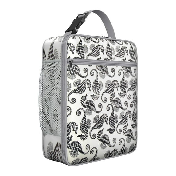 Tropical Seahorse Insulated Lunch Bag for Women, Reusable Waterproof Cooler Tote with Marine Life, Coral, Jellyfish, and Seashells, Cute Ocean Beach Design for Summer Use