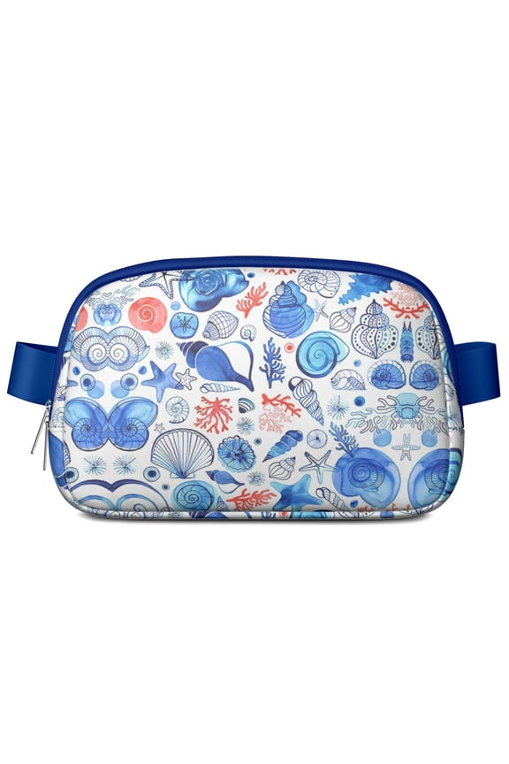 Tropical Seahorse & Starfish Waist Bag – Cute Beach Fanny Pack with Seashells, Marine Fish, Coral Reef Print for Seaside Summer Adventures