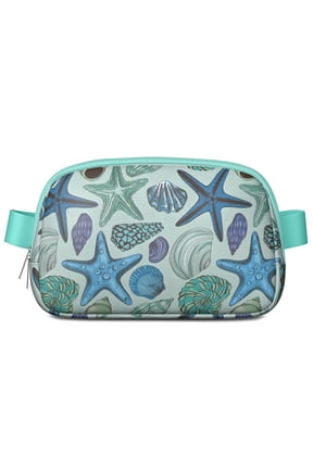 Tropical Seahorse & Starfish Waist Bag – Cute Beach Fanny Pack with Seashells, Marine Fish, Coral Reef Print for Seaside Summer Adventures