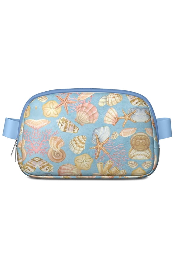 Tropical Seahorse & Starfish Waist Bag – Cute Beach Fanny Pack with Seashells, Marine Fish, Coral Reef Print for Seaside Summer Adventures