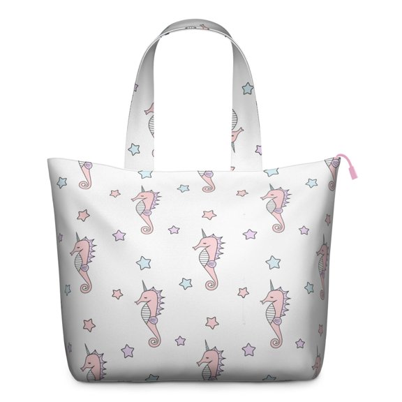 Tropical Seahorse Travel Duffel Bag, Nautical Beach Life Cartoon Print Weekender Tote with Coral, Fish, and Seaweed Pattern, Multipurpose Carry-on Bag