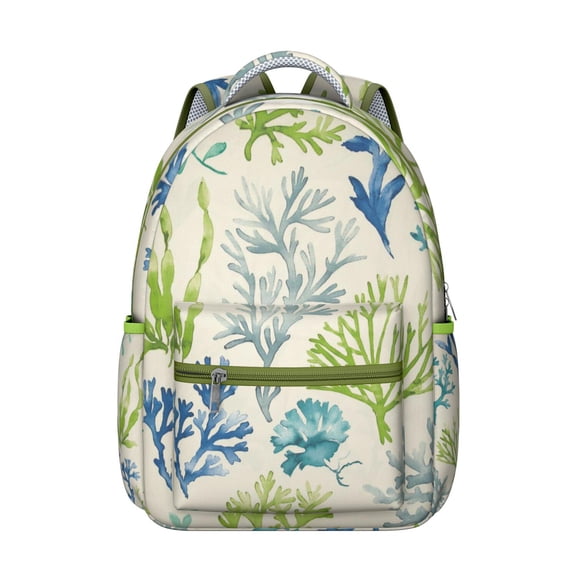 Tropical Seashell and Coral Student Backpack Waterproof Durable Composite Oxford Cloth with Nautical Fish and Marine Life Print, Adjustable Straps, Large Capacity for School and Travel