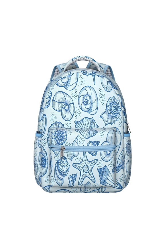 Tropical Seashell and Coral Student Backpack Waterproof Durable Composite Oxford Cloth with Nautical Fish and Marine Life Print, Adjustable Straps, Large Capacity for School and Travel
