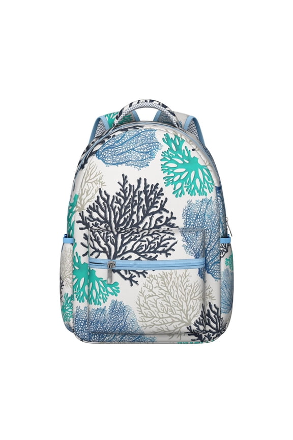 Tropical Seashell and Coral Student Backpack Waterproof Durable Composite Oxford Cloth with Nautical Fish and Marine Life Print, Adjustable Straps, Large Capacity for School and Travel