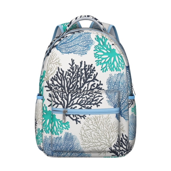Tropical Seashell and Coral Student Backpack Waterproof Durable Composite Oxford Cloth with Nautical Fish and Marine Life Print, Adjustable Straps, Large Capacity for School and Travel