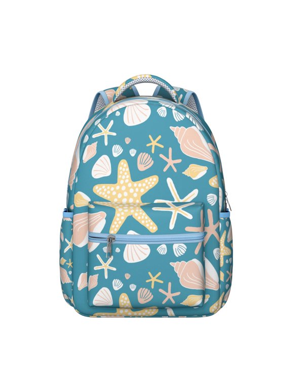 Tropical Seashell and Coral Student Backpack Waterproof Durable Composite Oxford Cloth with Nautical Fish and Marine Life Print, Adjustable Straps, Large Capacity for School and Travel